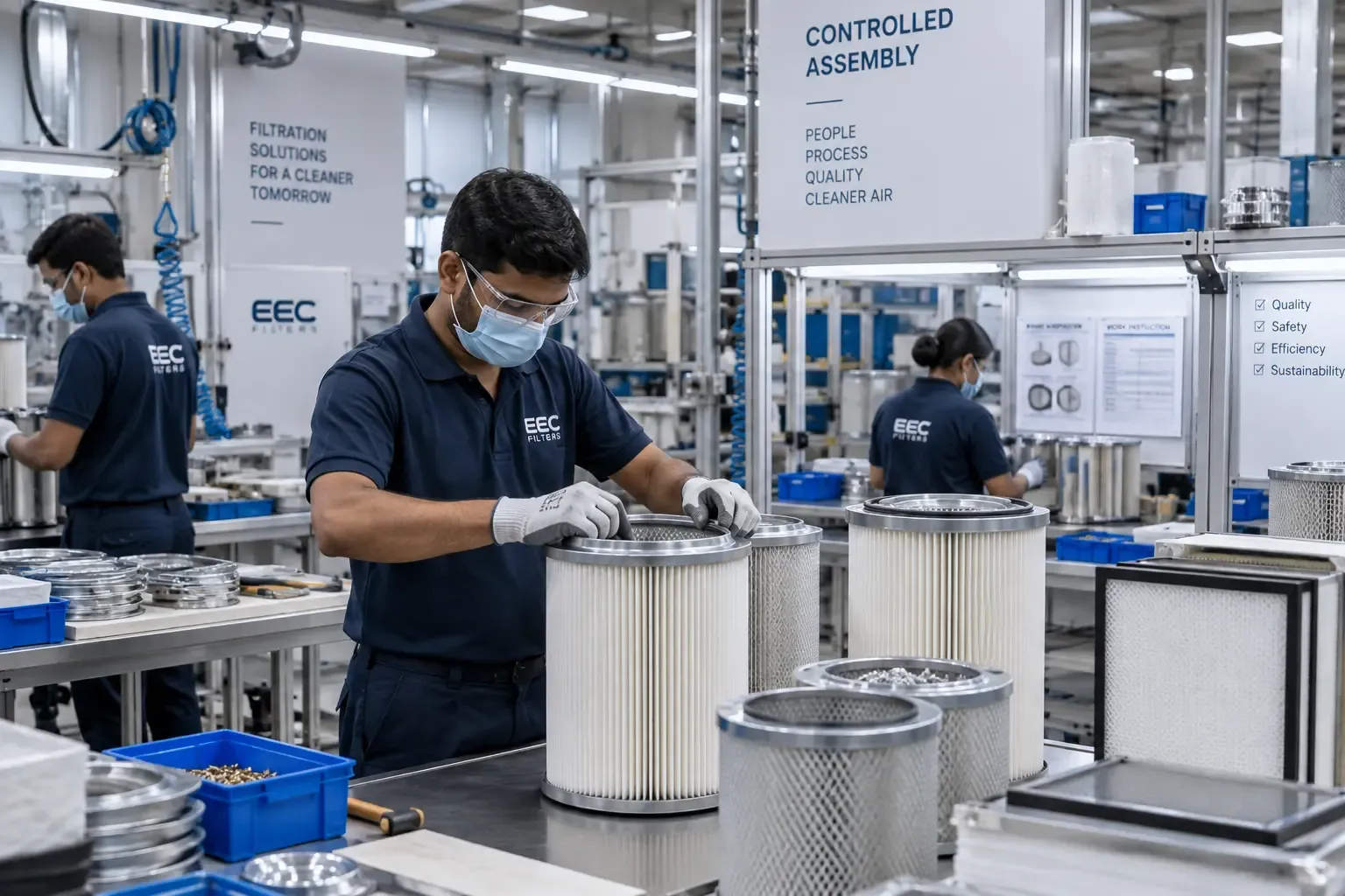 Filter assembly workstation with real EEC filters